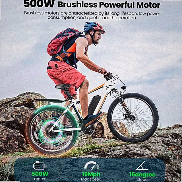 26" Electric Bike 500W 48V Mountain Ebike Commuting Bicycle w/Cruise Control U.S