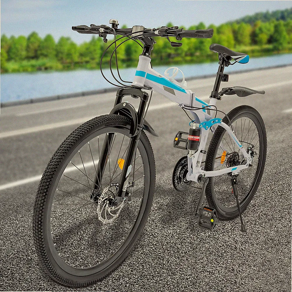 26" Mountain Bike 21 Speed Folding Bike MTB Bicycle U-Shaped Shock-Absorbing