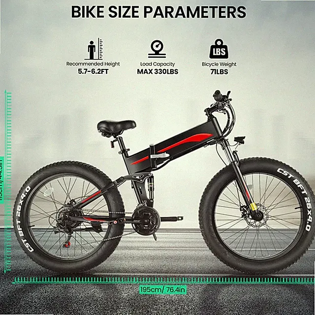 500W 48V Folding E-Bike Electric Bike 26In Fat Tire Mountain Bicycle 21Speed U.S