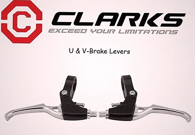 Clarks Die Cast U & V-Brake Flat Bar Levers Pair Black/Silver