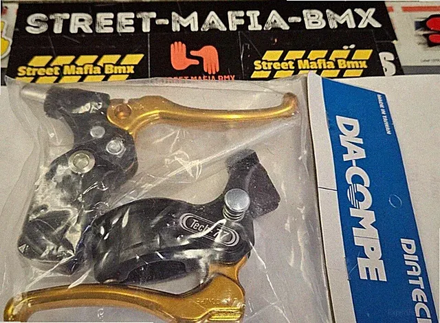 DIA-COMPE TECH 77 LOCKING BRAKE LEVERS SET black/gold Fit BMX FREESTYLE BIKE new