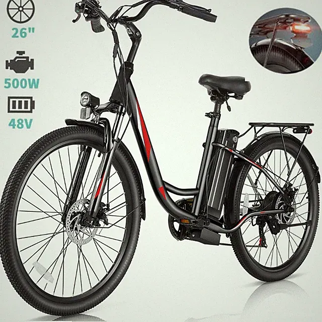 ⭐Electric Bike 500W 48V Low-Step Thru 26in Cruiser Bicycle Commuters E-Bike U.S⭐
