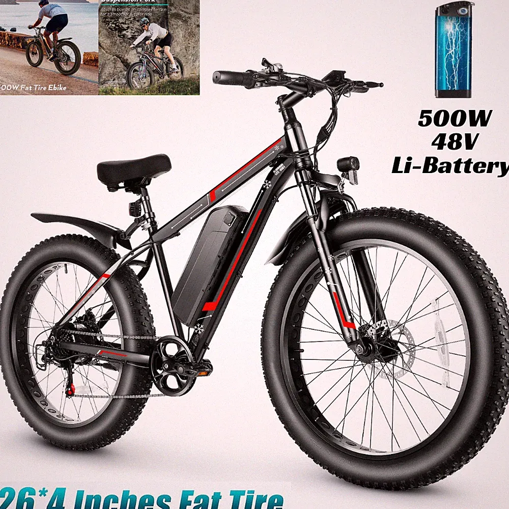 NEW✅FAT-TIRE Electric Bike 500W 48V e Bike 26" Mountain Bicycle w/LCD 25MPH U.S