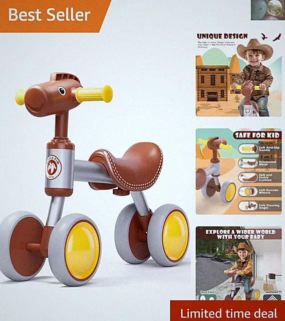 Safe and Lightweight 4-Wheel Baby Balance Bike for 12-24 - Easy Ride