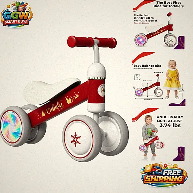 Toddler Balance Bike for Ages 1-3 - Colorful Lighting Wheels & Durable Design